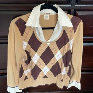 Layered-Look Brown Argyle patterns shirt. L.